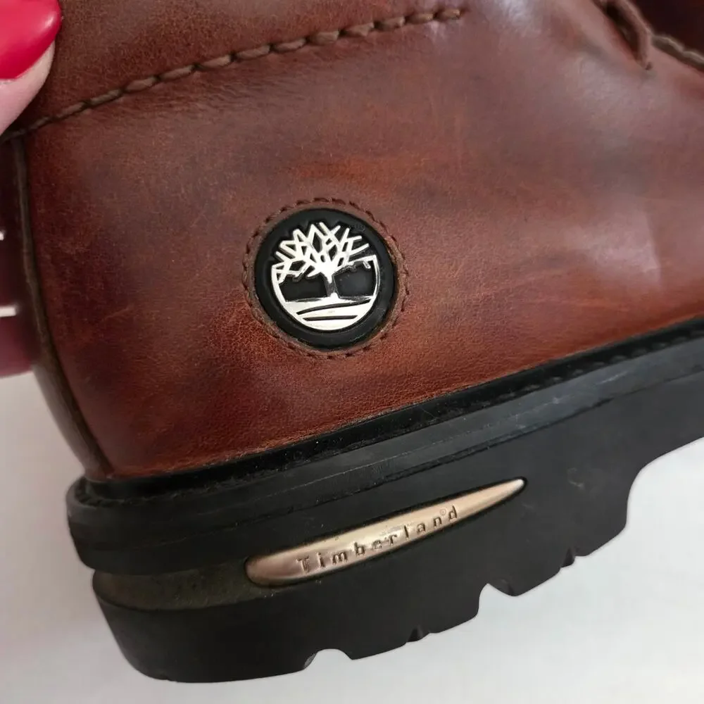 Vintage Timberland Brown Leather Moc-Toe Chukka Boots Padded Rugged Outdoor 11.5